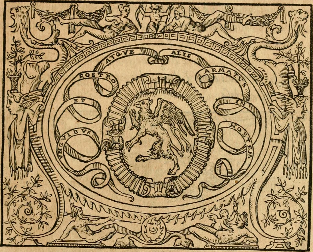 An illustration from Dialogo dell'imprese militari et amorose di monsignor Giovio, vescouo di Nocera : con vn ragionamento di messer Lodouico Domenichi nel medesimo soggetto ; con la tavola, 1559, leaf 86