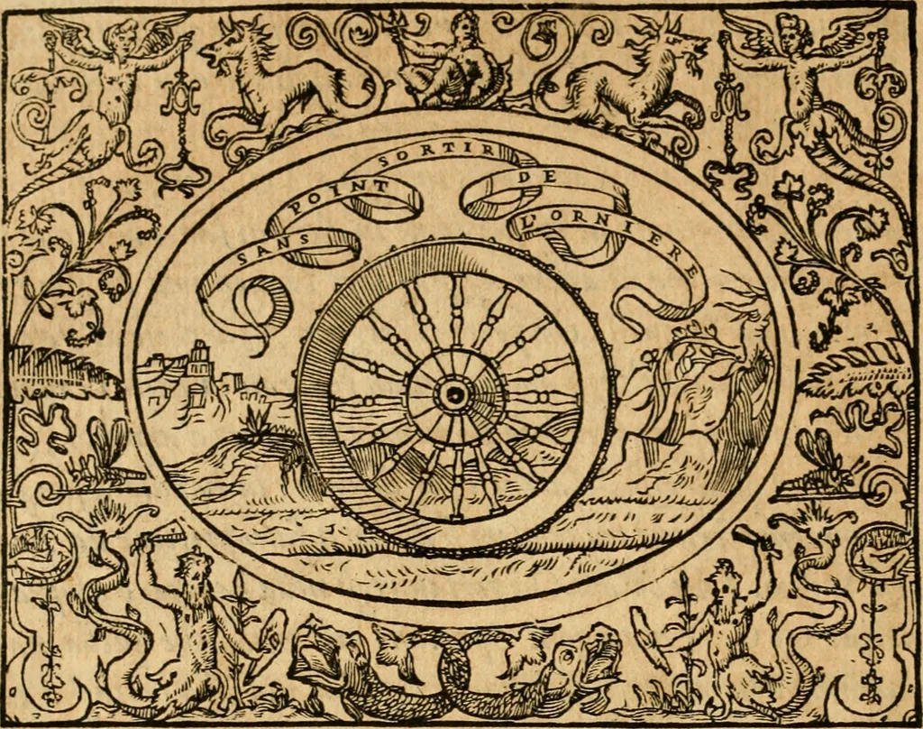 An illustration from Dialogo dell'imprese militari et amorose di monsignor Giovio, vescouo di Nocera : con vn ragionamento di messer Lodouico Domenichi nel medesimo soggetto ; con la tavola, 1559, leaf 93