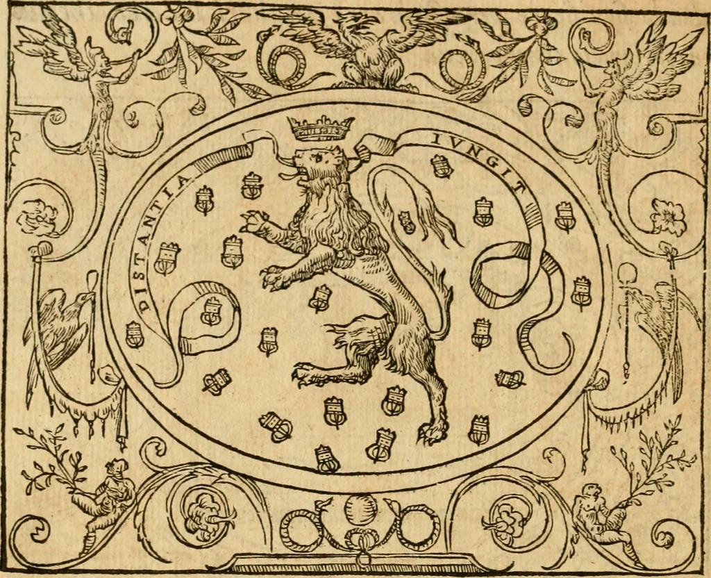 An illustration from Dialogo dell'imprese militari et amorose di monsignor Giovio, vescouo di Nocera : con vn ragionamento di messer Lodouico Domenichi nel medesimo soggetto ; con la tavola, 1559, leaf 97