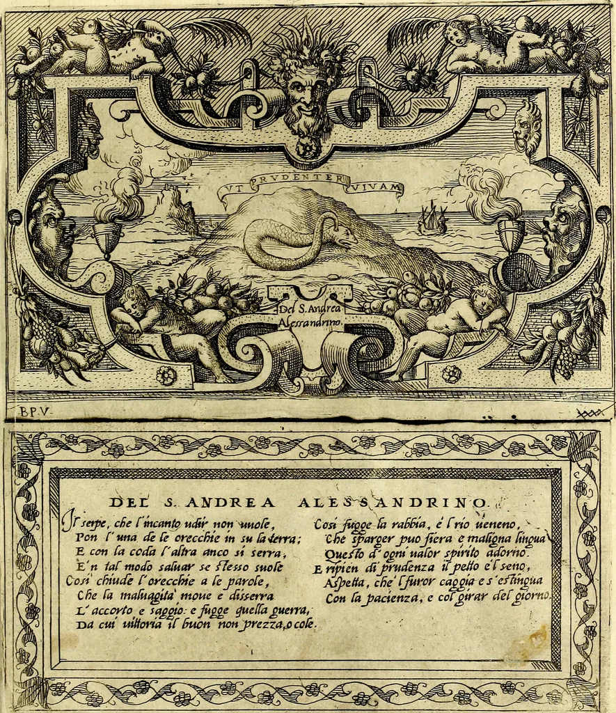 An illustration from Imprese nobili et ingeniose di diversi prencipi, et d'altri personaggi illustri nell'arme et nelle lettere : le quali, col disegno loro estrinseco, dimostrano l'animo, et la buona ò mala fortuna de gli autori loro, 1583, leaf 104