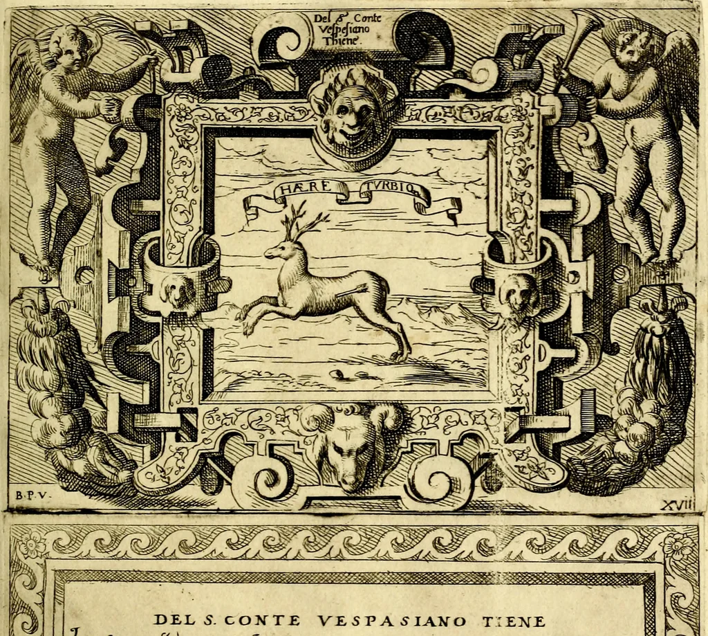 An illustration from Imprese nobili et ingeniose di diversi prencipi, et d'altri personaggi illustri nell'arme et nelle lettere : le quali, col disegno loro estrinseco, dimostrano l'animo, et la buona ò mala fortuna de gli autori loro, 1583, leaf 110