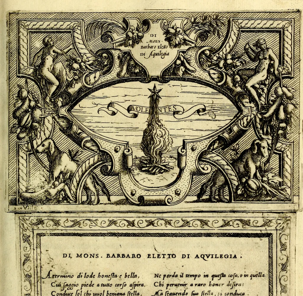 An illustration from Imprese nobili et ingeniose di diversi prencipi, et d'altri personaggi illustri nell'arme et nelle lettere : le quali, col disegno loro estrinseco, dimostrano l'animo, et la buona ò mala fortuna de gli autori loro, 1583, leaf 114