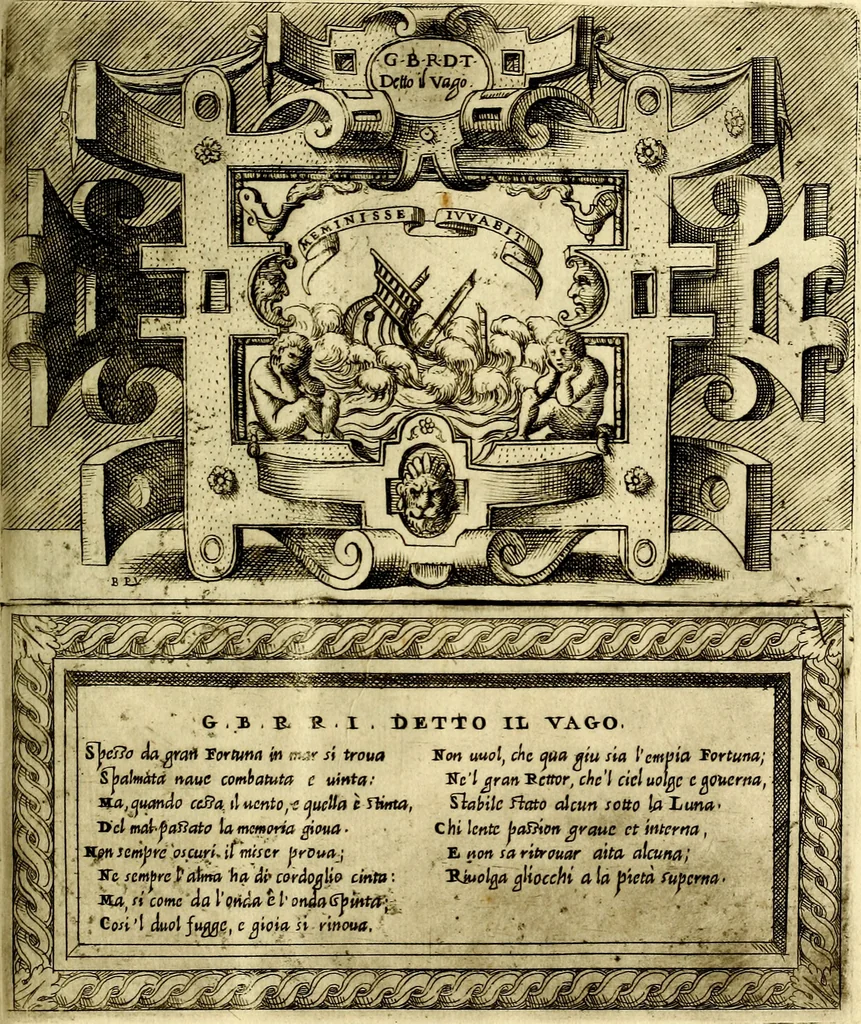 An illustration from Imprese nobili et ingeniose di diversi prencipi, et d'altri personaggi illustri nell'arme et nelle lettere : le quali, col disegno loro estrinseco, dimostrano l'animo, et la buona ò mala fortuna de gli autori loro, 1583, leaf 118