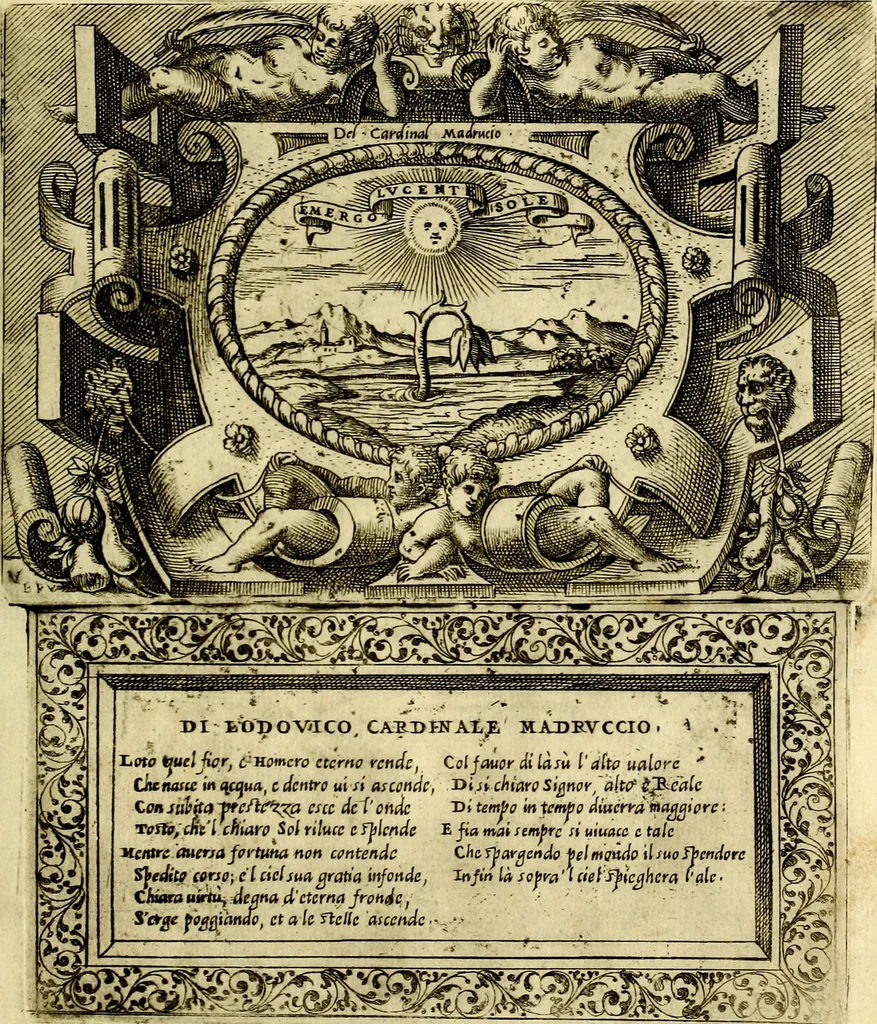 An illustration from Imprese nobili et ingeniose di diversi prencipi, et d'altri personaggi illustri nell'arme et nelle lettere : le quali, col disegno loro estrinseco, dimostrano l'animo, et la buona ò mala fortuna de gli autori loro, 1583, leaf 126