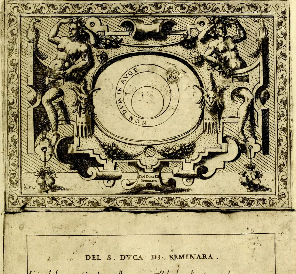 An illustration from Imprese nobili et ingeniose di diversi prencipi, et d'altri personaggi illustri nell'arme et nelle lettere : le quali, col disegno loro estrinseco, dimostrano l'animo, et la buona ò mala fortuna de gli autori loro, 1583, leaf 138
