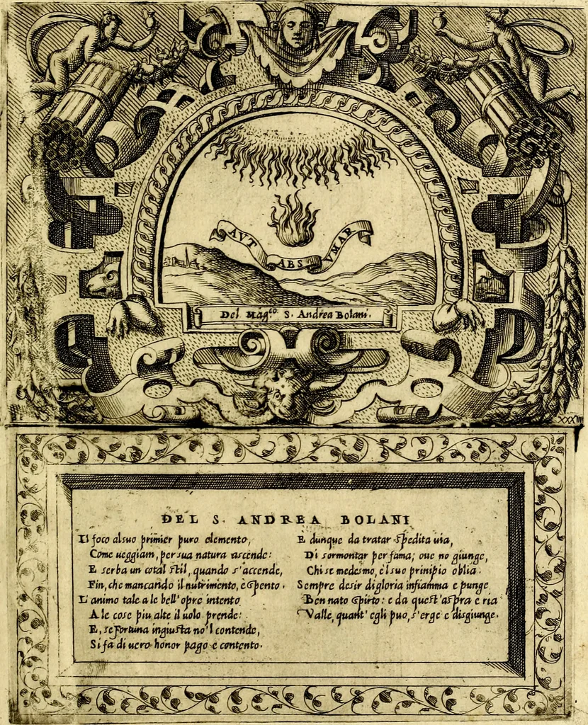 An illustration from Imprese nobili et ingeniose di diversi prencipi, et d'altri personaggi illustri nell'arme et nelle lettere : le quali, col disegno loro estrinseco, dimostrano l'animo, et la buona ò mala fortuna de gli autori loro, 1583, leaf 142
