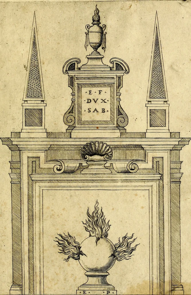 An illustration from Imprese nobili et ingeniose di diversi prencipi, et d'altri personaggi illustri nell'arme et nelle lettere : le quali, col disegno loro estrinseco, dimostrano l'animo, et la buona ò mala fortuna de gli autori loro, 1583, leaf 144