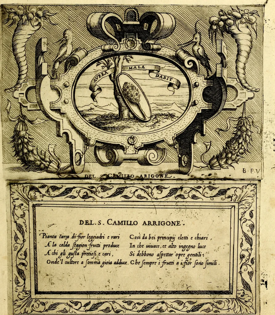 An illustration from Imprese nobili et ingeniose di diversi prencipi, et d'altri personaggi illustri nell'arme et nelle lettere : le quali, col disegno loro estrinseco, dimostrano l'animo, et la buona ò mala fortuna de gli autori loro, 1583, leaf 18