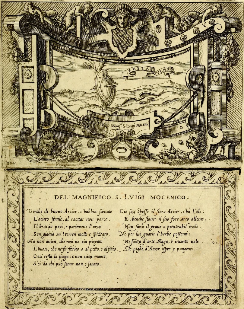 An illustration from Imprese nobili et ingeniose di diversi prencipi, et d'altri personaggi illustri nell'arme et nelle lettere : le quali, col disegno loro estrinseco, dimostrano l'animo, et la buona ò mala fortuna de gli autori loro, 1583, leaf 26
