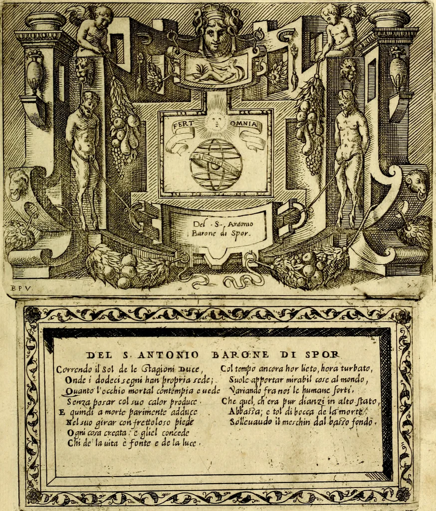 An illustration from Imprese nobili et ingeniose di diversi prencipi, et d'altri personaggi illustri nell'arme et nelle lettere : le quali, col disegno loro estrinseco, dimostrano l'animo, et la buona ò mala fortuna de gli autori loro, 1583, leaf 42