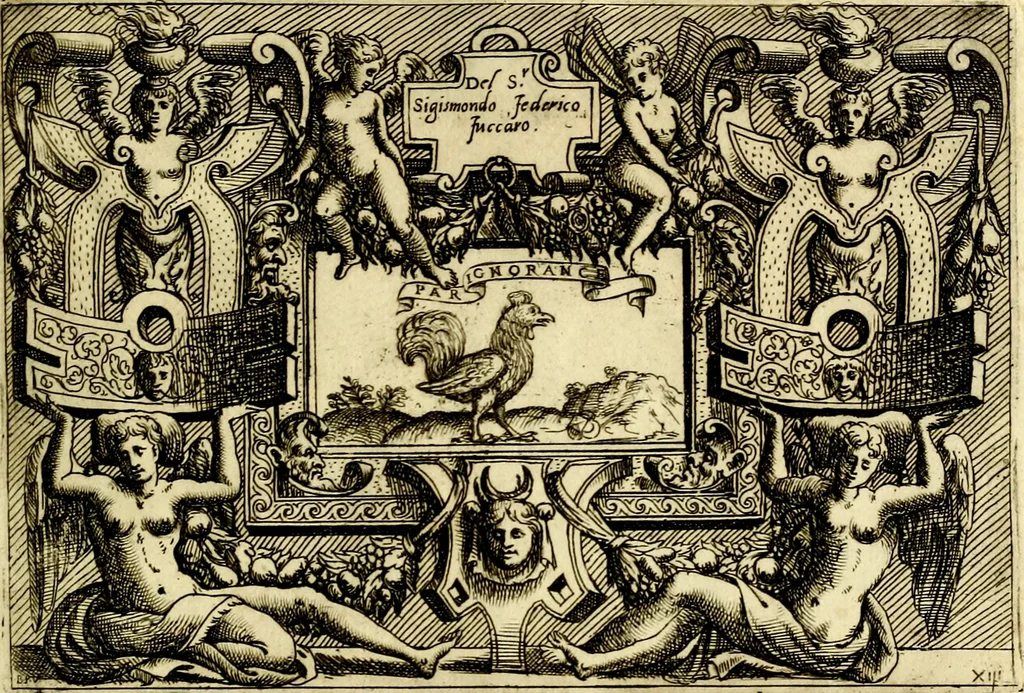 An illustration from Imprese nobili et ingeniose di diversi prencipi, et d'altri personaggi illustri nell'arme et nelle lettere : le quali, col disegno loro estrinseco, dimostrano l'animo, et la buona ò mala fortuna de gli autori loro, 1583, leaf 52