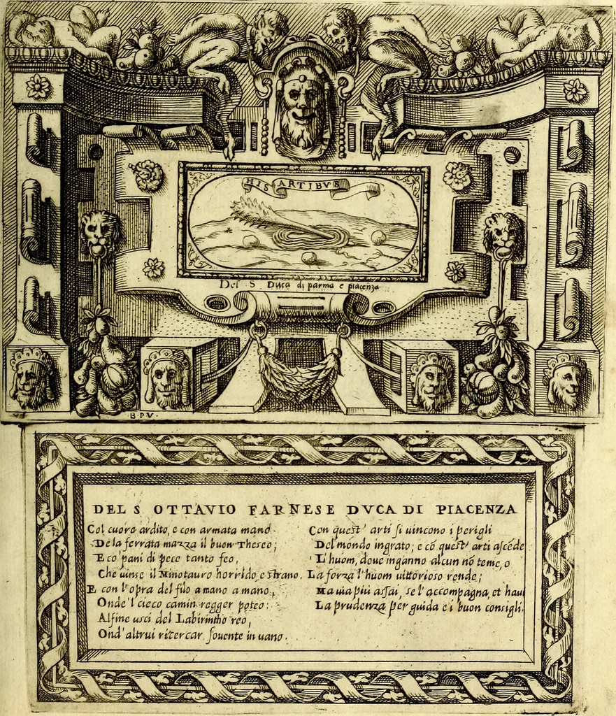 An illustration from Imprese nobili et ingeniose di diversi prencipi, et d'altri personaggi illustri nell'arme et nelle lettere : le quali, col disegno loro estrinseco, dimostrano l'animo, et la buona ò mala fortuna de gli autori loro, 1583, leaf 60