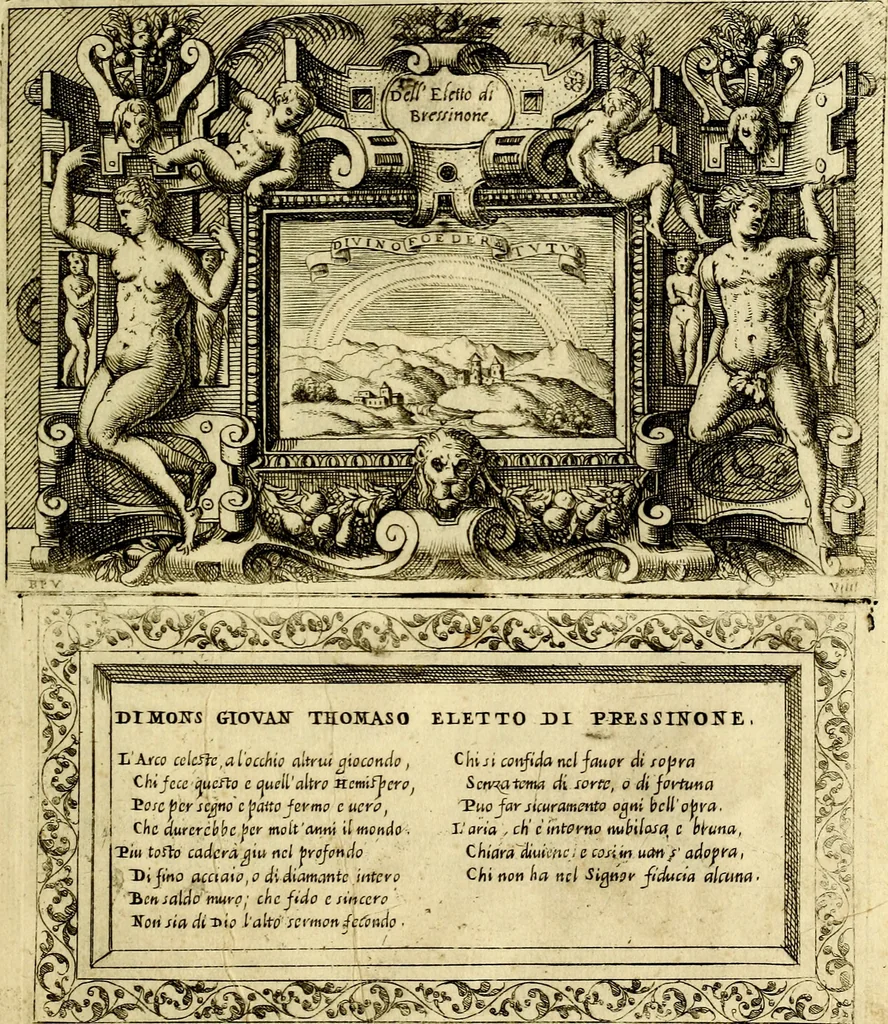 An illustration from Imprese nobili et ingeniose di diversi prencipi, et d'altri personaggi illustri nell'arme et nelle lettere : le quali, col disegno loro estrinseco, dimostrano l'animo, et la buona ò mala fortuna de gli autori loro, 1583, leaf 64