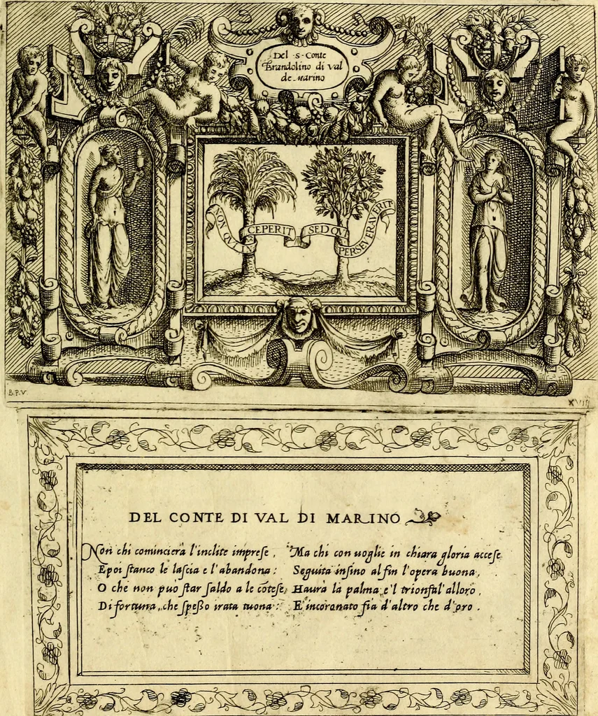 An illustration from Imprese nobili et ingeniose di diversi prencipi, et d'altri personaggi illustri nell'arme et nelle lettere : le quali, col disegno loro estrinseco, dimostrano l'animo, et la buona ò mala fortuna de gli autori loro, 1583, leaf 66
