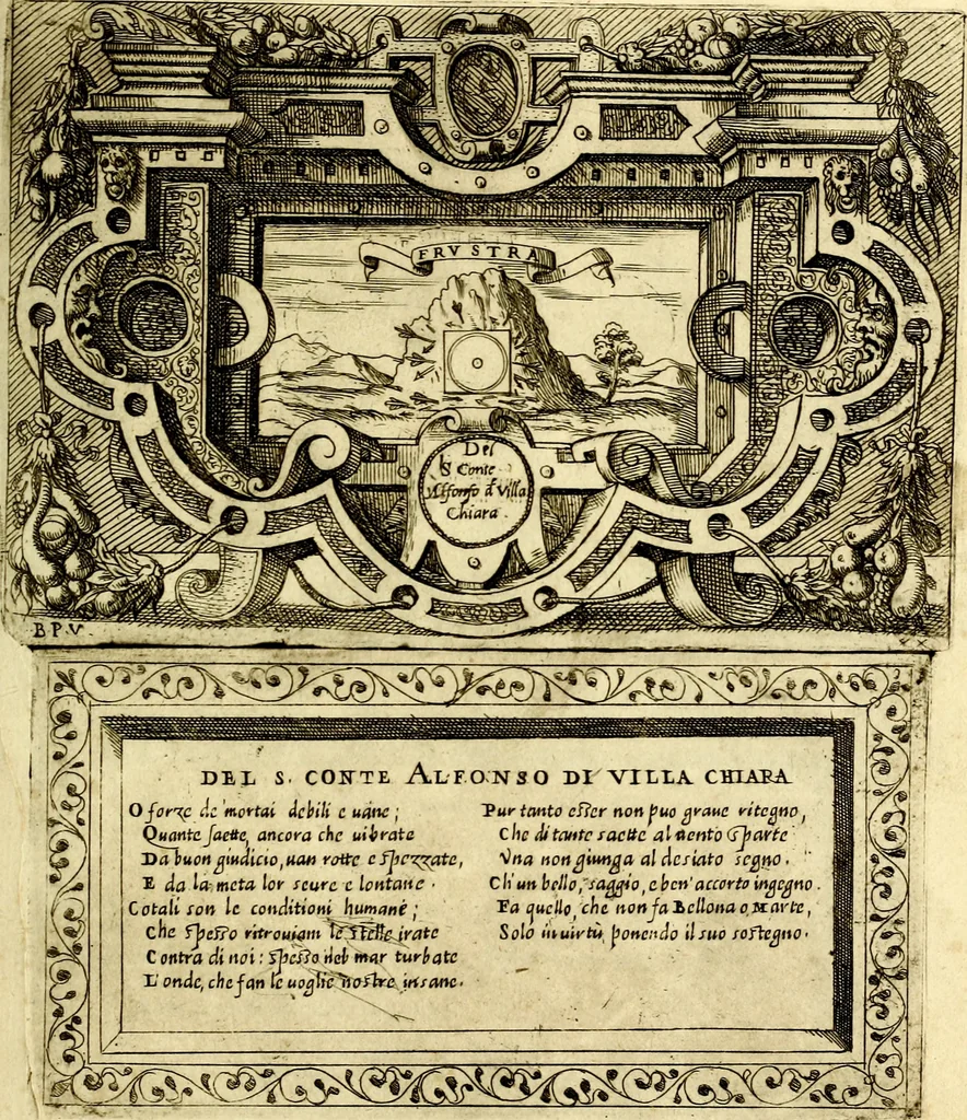 An illustration from Imprese nobili et ingeniose di diversi prencipi, et d'altri personaggi illustri nell'arme et nelle lettere : le quali, col disegno loro estrinseco, dimostrano l'animo, et la buona ò mala fortuna de gli autori loro, 1583, leaf 68