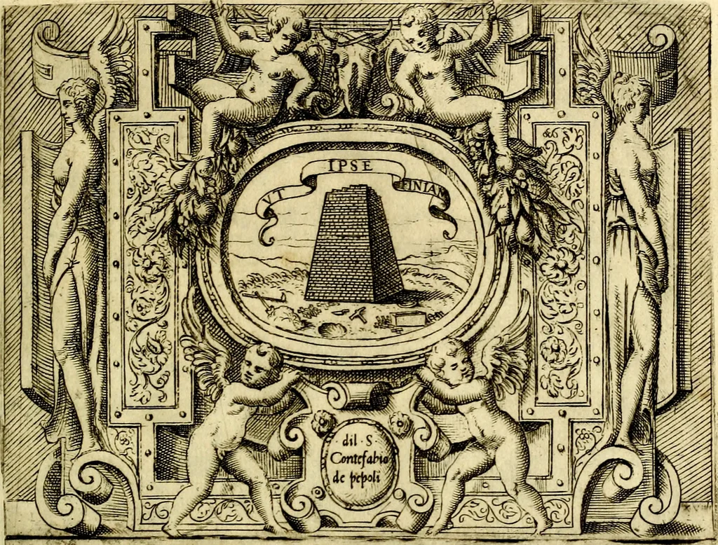 An illustration from Imprese nobili et ingeniose di diversi prencipi, et d'altri personaggi illustri nell'arme et nelle lettere : le quali, col disegno loro estrinseco, dimostrano l'animo, et la buona ò mala fortuna de gli autori loro, 1583, leaf 80