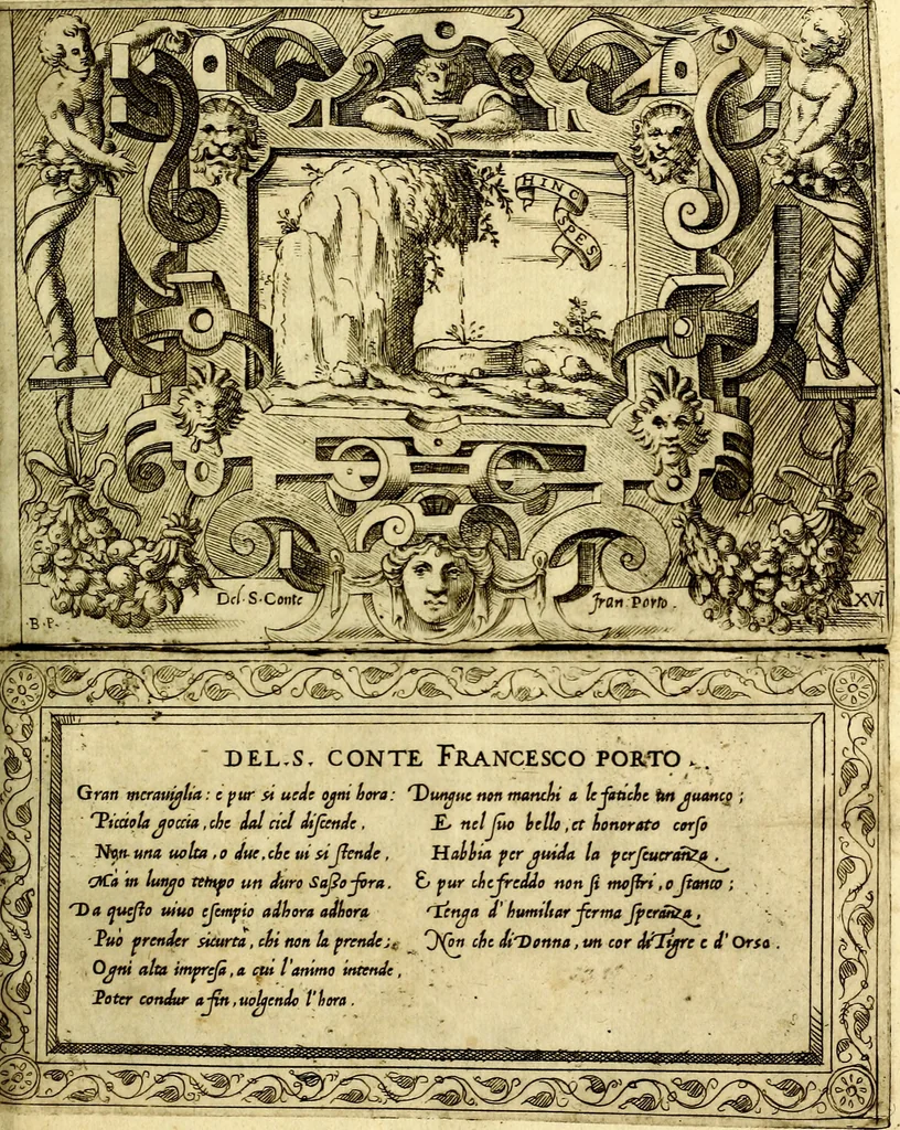 An illustration from Imprese nobili et ingeniose di diversi prencipi, et d'altri personaggi illustri nell'arme et nelle lettere : le quali, col disegno loro estrinseco, dimostrano l'animo, et la buona ò mala fortuna de gli autori loro, 1583, leaf 84