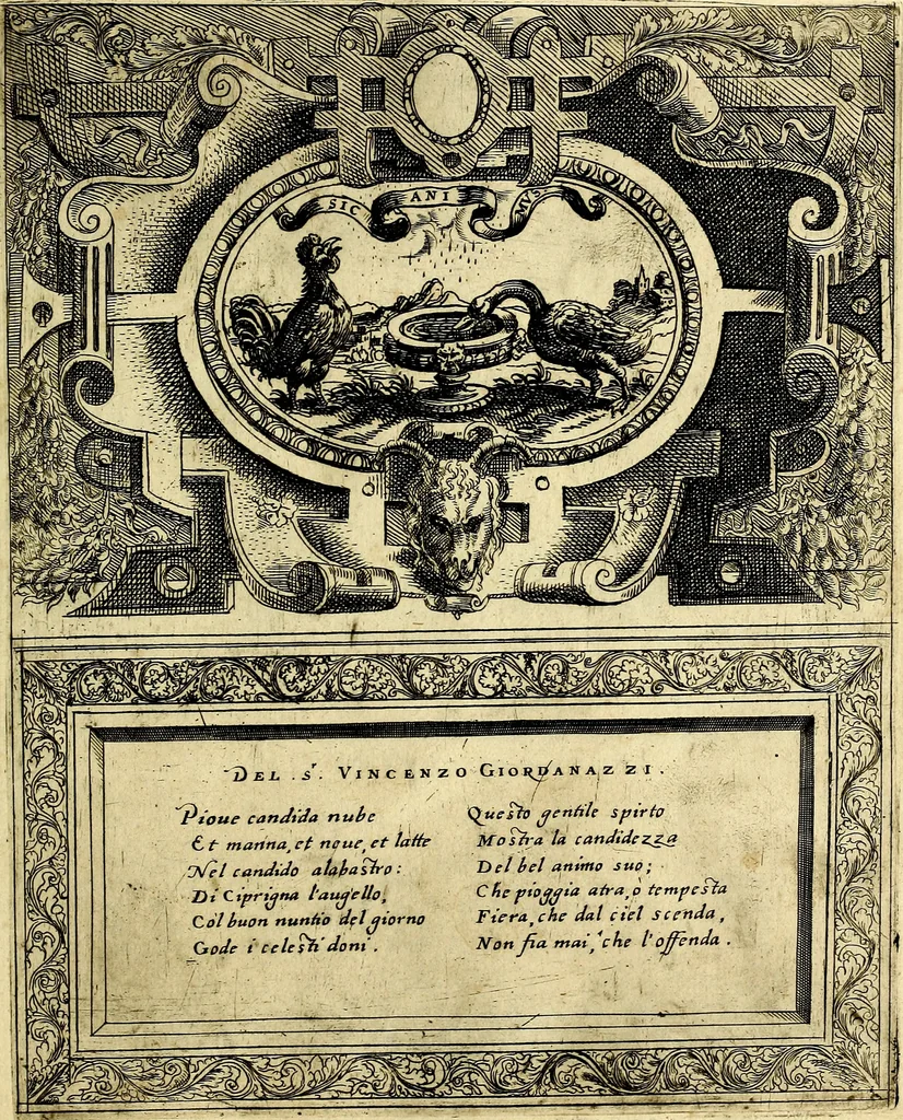 An illustration from Imprese nobili et ingeniose di diversi prencipi, et d'altri personaggi illustri nell'arme et nelle lettere : le quali, col disegno loro estrinseco, dimostrano l'animo, et la buona ò mala fortuna de gli autori loro, 1583, leaf 88