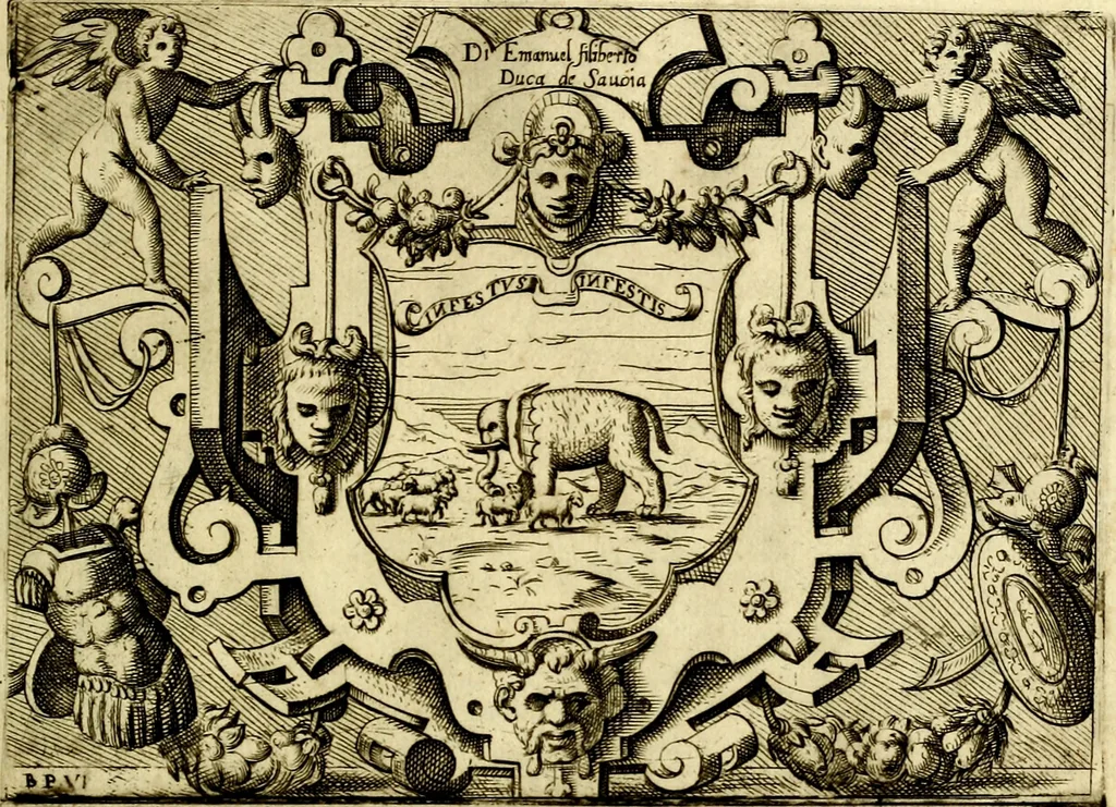 An illustration from Imprese nobili et ingeniose di diversi prencipi, et d'altri personaggi illustri nell'arme et nelle lettere : le quali, col disegno loro estrinseco, dimostrano l'animo, et la buona ò mala fortuna de gli autori loro, 1583, leaf 98