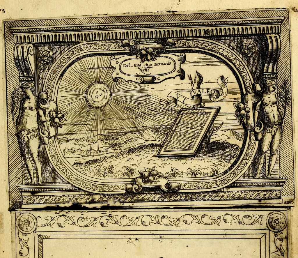 An illustration from Imprese nobili, et ingeniose di diversi prencipi et d'altri personnagi illustri : nell'arme et nelle lettere : le quali, col disegno loro estrinseco, dimostrano l'animo, et la buona o mala fortuna de gli autori loro, 1578, leaf 12