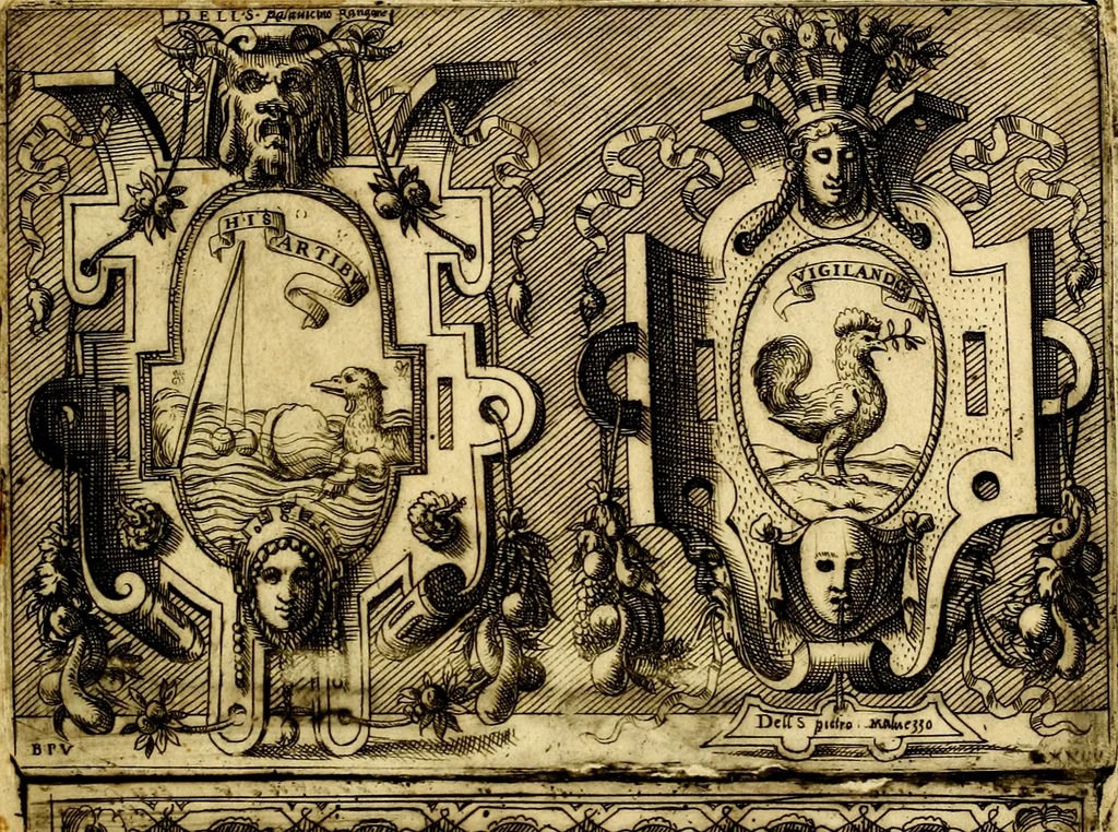 An illustration from Imprese nobili, et ingeniose di diversi prencipi et d'altri personnagi illustri : nell'arme et nelle lettere : le quali, col disegno loro estrinseco, dimostrano l'animo, et la buona o mala fortuna de gli autori loro, 1578, leaf 20