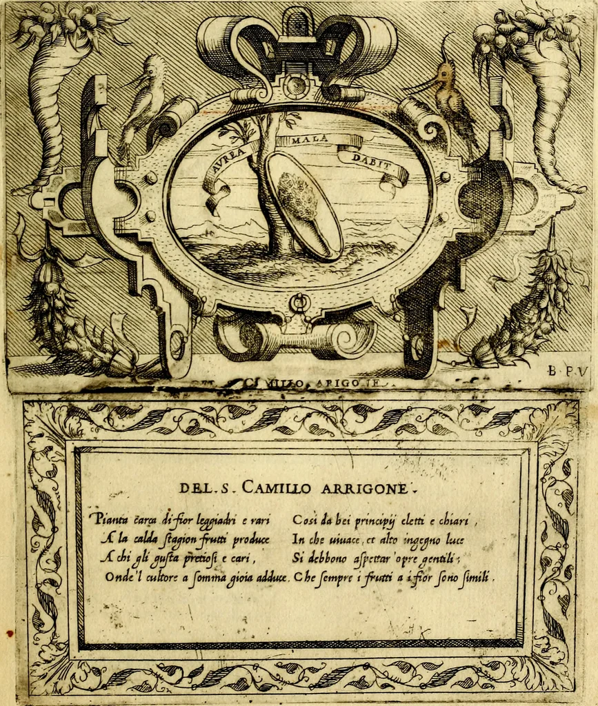 An illustration from Imprese nobili, et ingeniose di diversi prencipi et d'altri personnagi illustri : nell'arme et nelle lettere : le quali, col disegno loro estrinseco, dimostrano l'animo, et la buona o mala fortuna de gli autori loro, 1578, leaf 24