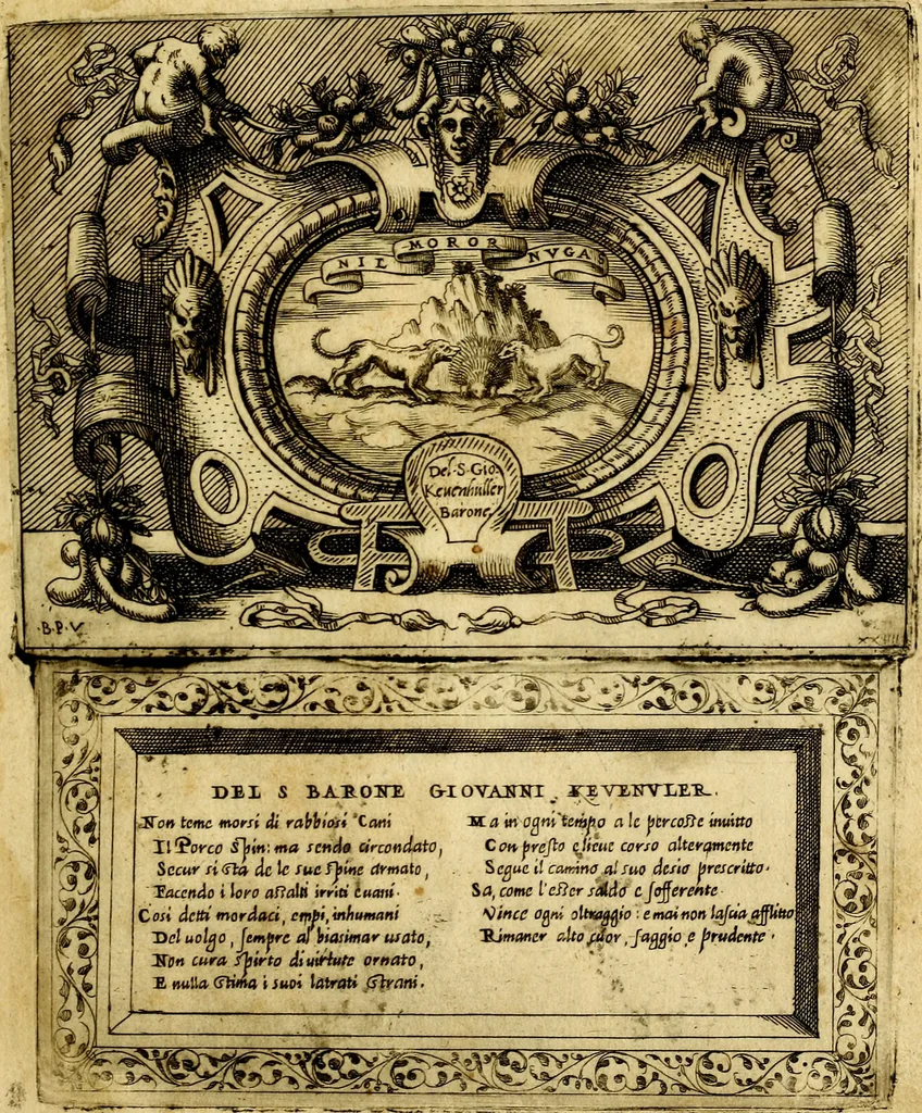 An illustration from Imprese nobili, et ingeniose di diversi prencipi et d'altri personnagi illustri : nell'arme et nelle lettere : le quali, col disegno loro estrinseco, dimostrano l'animo, et la buona o mala fortuna de gli autori loro, 1578, leaf 26