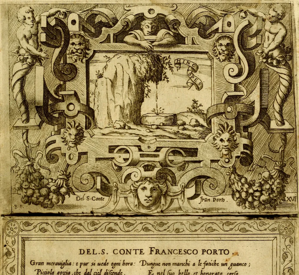 An illustration from Imprese nobili, et ingeniose di diversi prencipi et d'altri personnagi illustri : nell'arme et nelle lettere : le quali, col disegno loro estrinseco, dimostrano l'animo, et la buona o mala fortuna de gli autori loro, 1578, leaf 36
