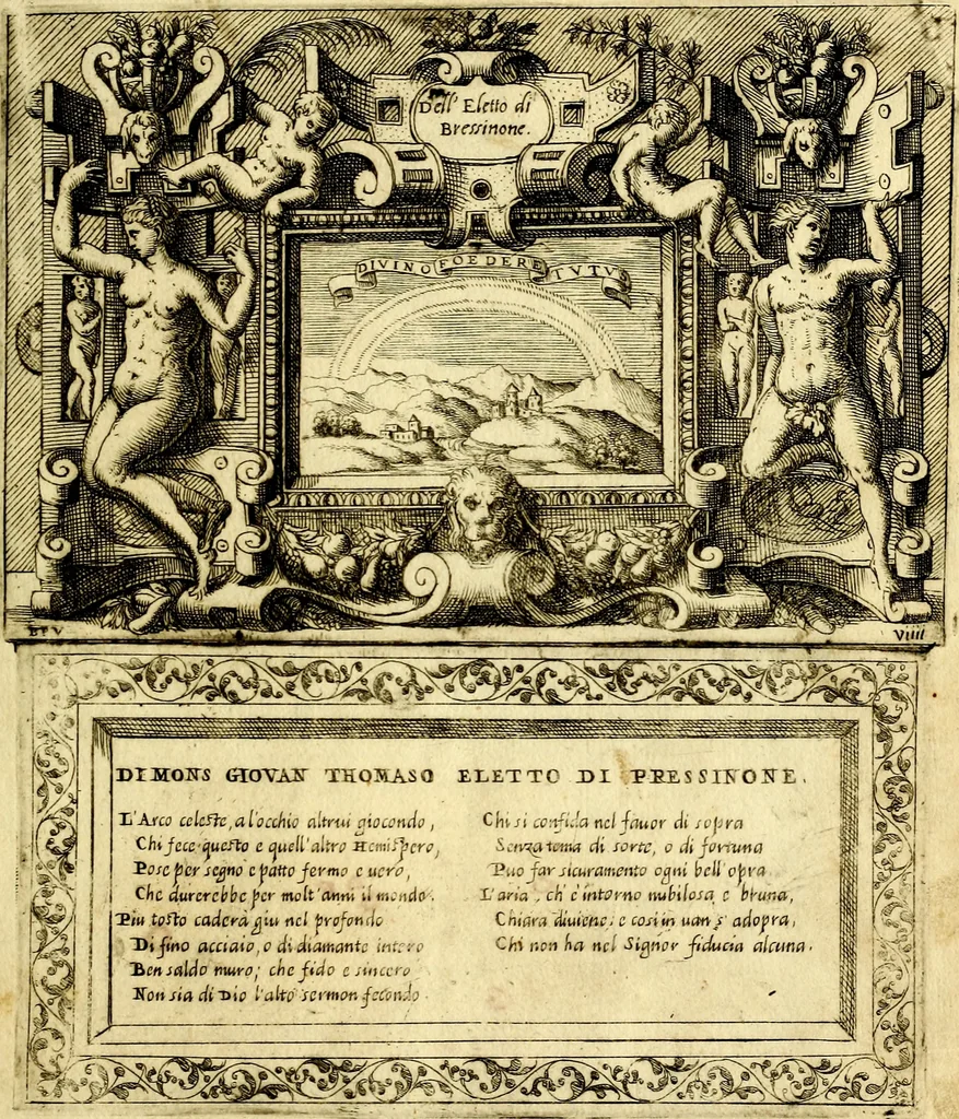 An illustration from Imprese nobili, et ingeniose di diversi prencipi et d'altri personnagi illustri : nell'arme et nelle lettere : le quali, col disegno loro estrinseco, dimostrano l'animo, et la buona o mala fortuna de gli autori loro, 1578, leaf 38