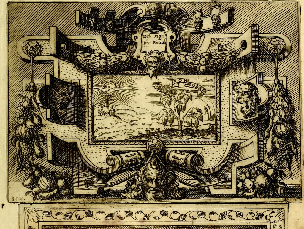 An illustration from Imprese nobili, et ingeniose di diversi prencipi et d'altri personnagi illustri : nell'arme et nelle lettere : le quali, col disegno loro estrinseco, dimostrano l'animo, et la buona o mala fortuna de gli autori loro, 1578, leaf 48