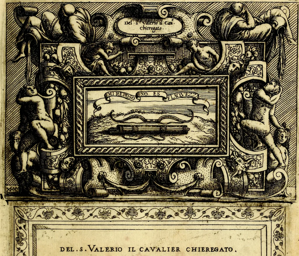 An illustration from Imprese nobili, et ingeniose di diversi prencipi et d'altri personnagi illustri : nell'arme et nelle lettere : le quali, col disegno loro estrinseco, dimostrano l'animo, et la buona o mala fortuna de gli autori loro, 1578, leaf 50