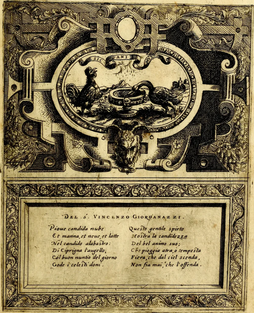 An illustration from Imprese nobili, et ingeniose di diversi prencipi et d'altri personnagi illustri : nell'arme et nelle lettere : le quali, col disegno loro estrinseco, dimostrano l'animo, et la buona o mala fortuna de gli autori loro, 1578, leaf 60