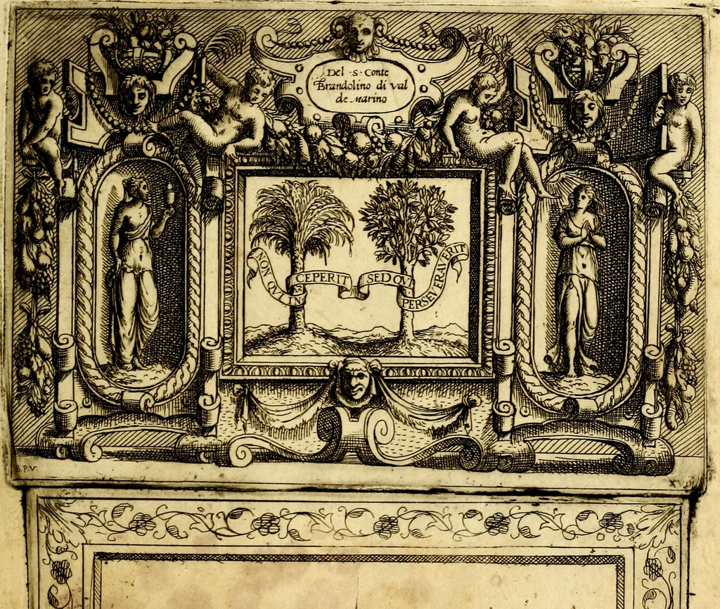 An illustration from Imprese nobili, et ingeniose di diversi prencipi et d'altri personnagi illustri : nell'arme et nelle lettere : le quali, col disegno loro estrinseco, dimostrano l'animo, et la buona o mala fortuna de gli autori loro, 1578, leaf 68