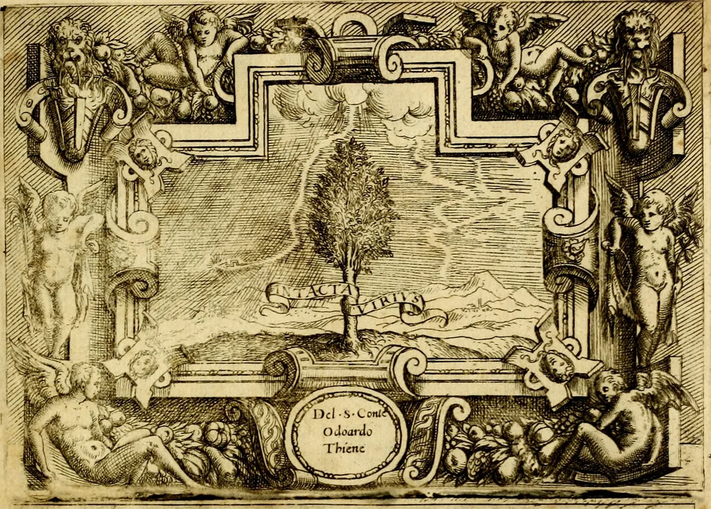 An illustration from Imprese nobili, et ingeniose di diversi prencipi et d'altri personnagi illustri : nell'arme et nelle lettere : le quali, col disegno loro estrinseco, dimostrano l'animo, et la buona o mala fortuna de gli autori loro, 1578, leaf 80