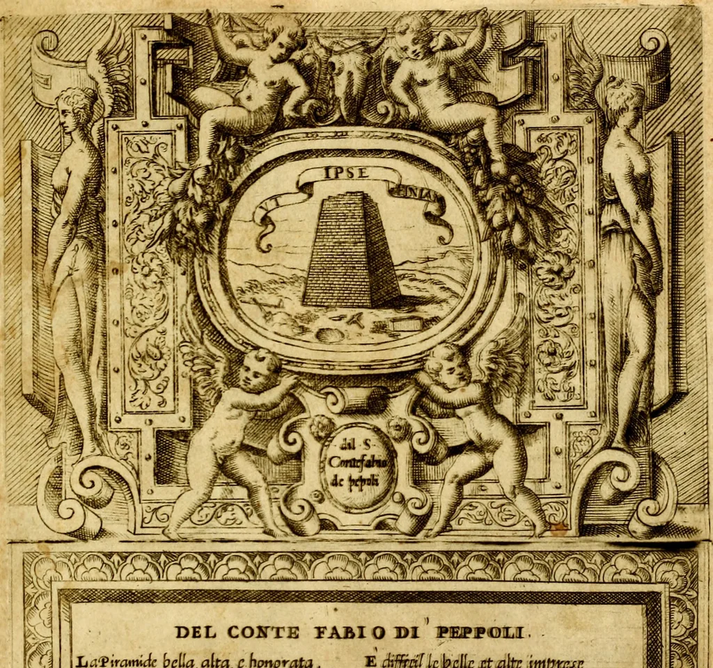 An illustration from Imprese nobili, et ingeniose di diversi prencipi et d'altri personnagi illustri : nell'arme et nelle lettere : le quali, col disegno loro estrinseco, dimostrano l'animo, et la buona o mala fortuna de gli autori loro, 1578, leaf 82