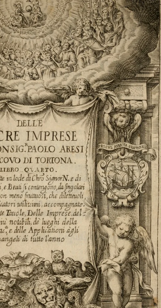 An illustration from Imprese sacre con triplicati discorsi, illustrate & arricchite. Con le aggiuntione [sic] ultimamente fattevi dall'istesso autore et in questa terza impressione, con sei copiosissime tavole molto più che prima adornate, 1629, leaf 4