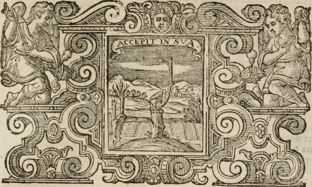 An illustration from Imprese sacre con triplicati discorsi, illustrate & arricchite. Con le aggiuntione [sic] ultimamente fattevi dall'istesso autore et in questa terza impressione, con sei copiosissime tavole molto più che prima adornate, 1629, leaf 486