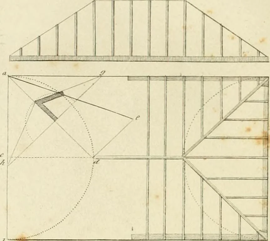 An illustration from An improved and enlarged edition of Biddle's young carpenter's assistant : being a complete system of architecture for carpenters, joiners, and workmen in general, adapted to the style of building in the United States ; revised and corrected, with several additional articles, and forty-eight new designs, chiefly of full size, working drawings of modern finish, in detail ; particularly adapted for country use, 1833, leaf 111