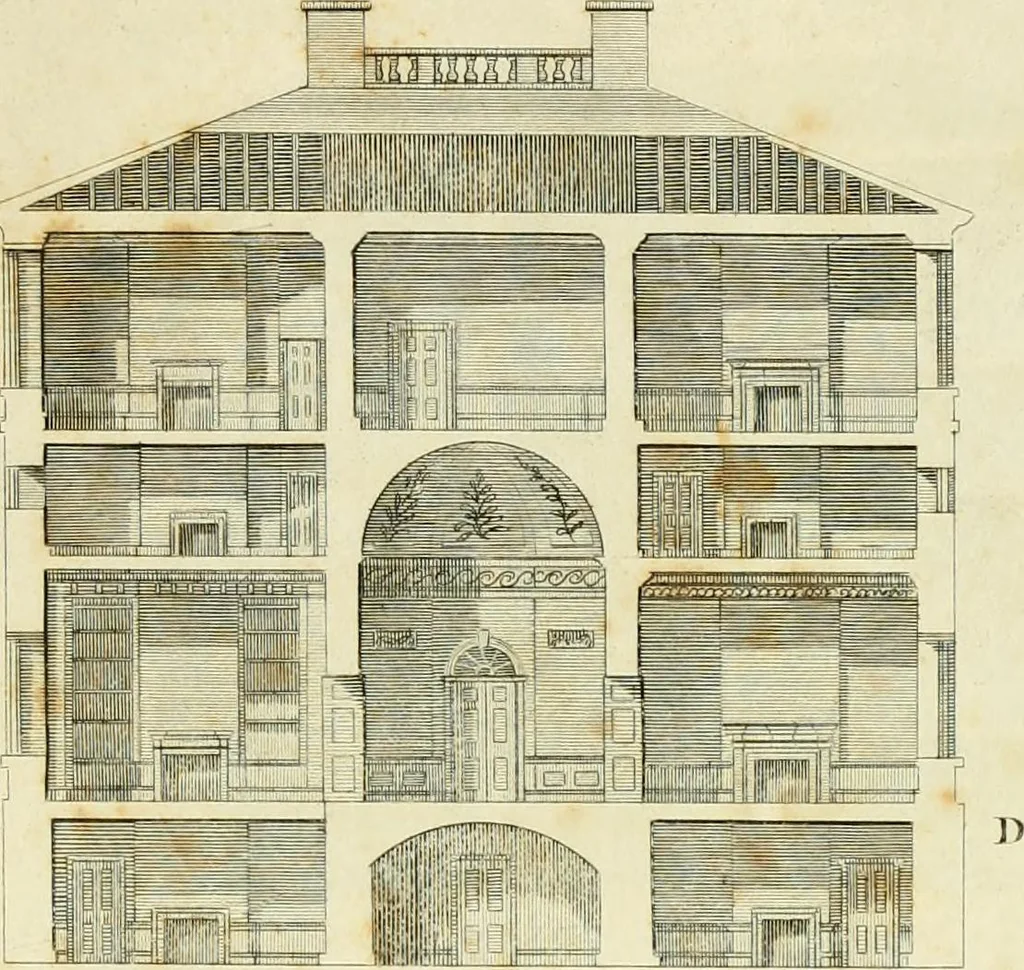 An illustration from An improved and enlarged edition of Biddle's young carpenter's assistant : being a complete system of architecture for carpenters, joiners, and workmen in general, adapted to the style of building in the United States ; revised and corrected, with several additional articles, and forty-eight new designs, chiefly of full size, working drawings of modern finish, in detail ; particularly adapted for country use, 1833, leaf 142