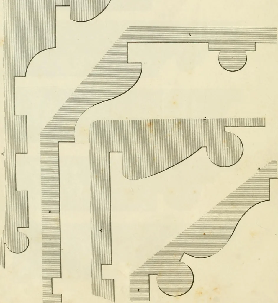 An illustration from An improved and enlarged edition of Biddle's young carpenter's assistant : being a complete system of architecture for carpenters, joiners, and workmen in general, adapted to the style of building in the United States ; revised and corrected, with several additional articles, and forty-eight new designs, chiefly of full size, working drawings of modern finish, in detail ; particularly adapted for country use, 1833, leaf 149