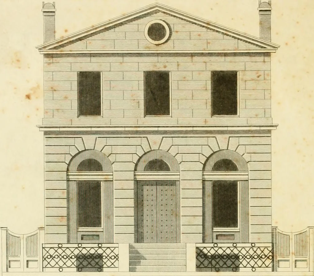 An illustration from An improved and enlarged edition of Biddle's young carpenter's assistant : being a complete system of architecture for carpenters, joiners, and workmen in general, adapted to the style of building in the United States ; revised and corrected, with several additional articles, and forty-eight new designs, chiefly of full size, working drawings of modern finish, in detail ; particularly adapted for country use, 1833, leaf 167