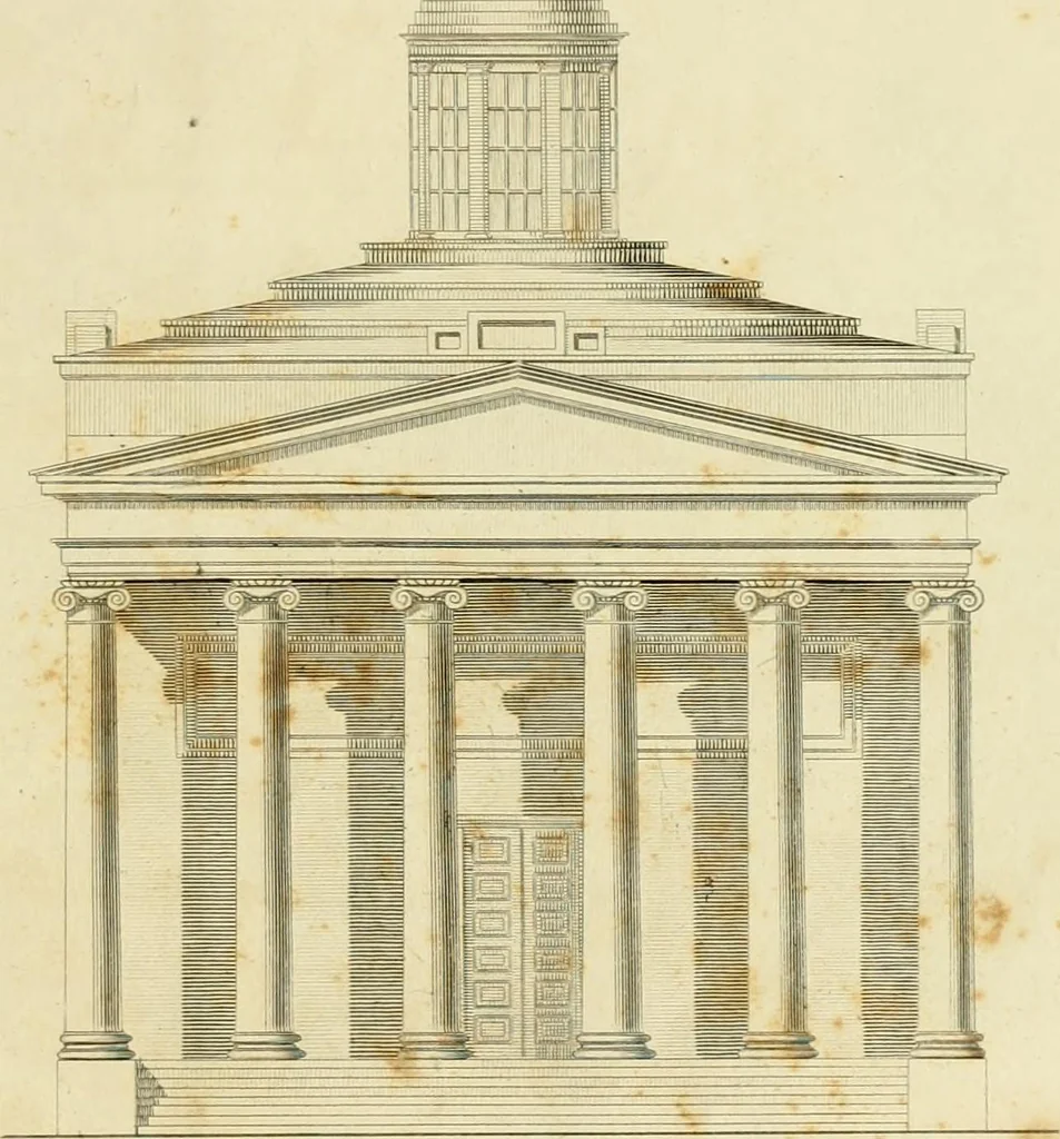 An illustration from An improved and enlarged edition of Biddle's young carpenter's assistant : being a complete system of architecture for carpenters, joiners, and workmen in general, adapted to the style of building in the United States ; revised and corrected, with several additional articles, and forty-eight new designs, chiefly of full size, working drawings of modern finish, in detail ; particularly adapted for country use, 1833, leaf 174