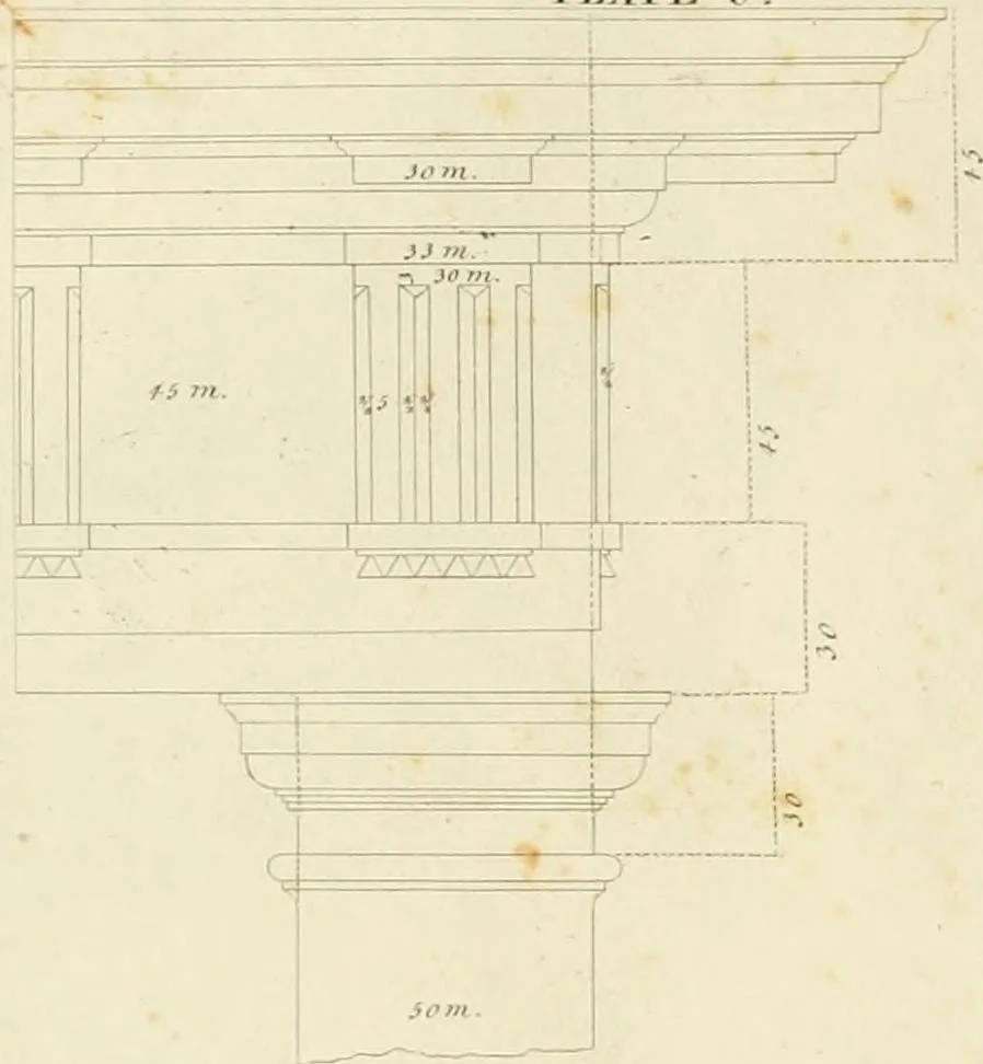 An illustration from An improved and enlarged edition of Biddle's young carpenter's assistant : being a complete system of architecture for carpenters, joiners, and workmen in general, adapted to the style of building in the United States ; revised and corrected, with several additional articles, and forty-eight new designs, chiefly of full size, working drawings of modern finish, in detail ; particularly adapted for country use, 1833, leaf 29
