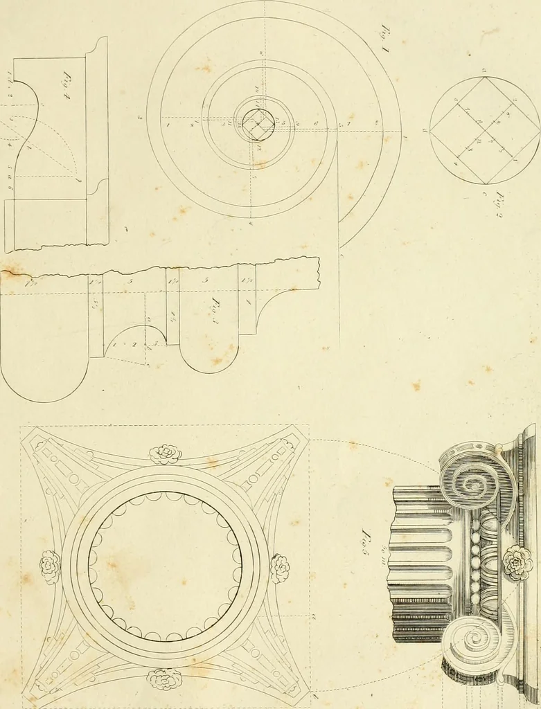 An illustration from An improved and enlarged edition of Biddle's young carpenter's assistant : being a complete system of architecture for carpenters, joiners, and workmen in general, adapted to the style of building in the United States ; revised and corrected, with several additional articles, and forty-eight new designs, chiefly of full size, working drawings of modern finish, in detail ; particularly adapted for country use, 1833, leaf 34