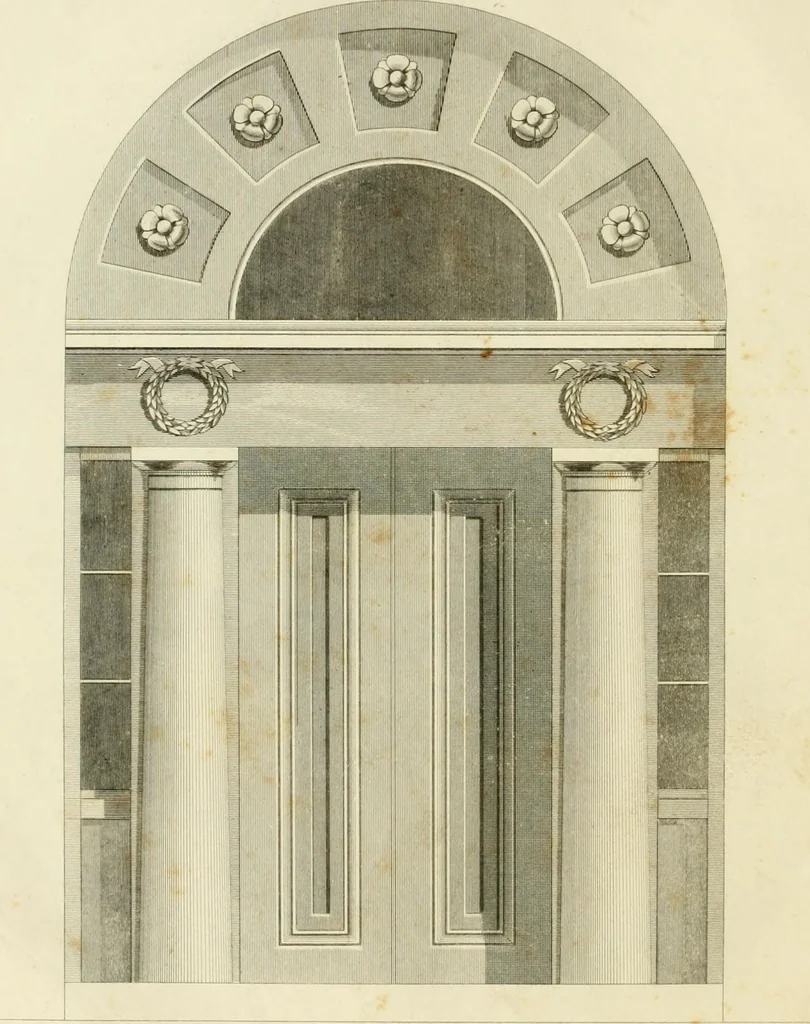 An illustration from An improved and enlarged edition of Biddle's young carpenter's assistant : being a complete system of architecture for carpenters, joiners, and workmen in general, adapted to the style of building in the United States ; revised and corrected, with several additional articles, and forty-eight new designs, chiefly of full size, working drawings of modern finish, in detail ; particularly adapted for country use, 1833, leaf 53