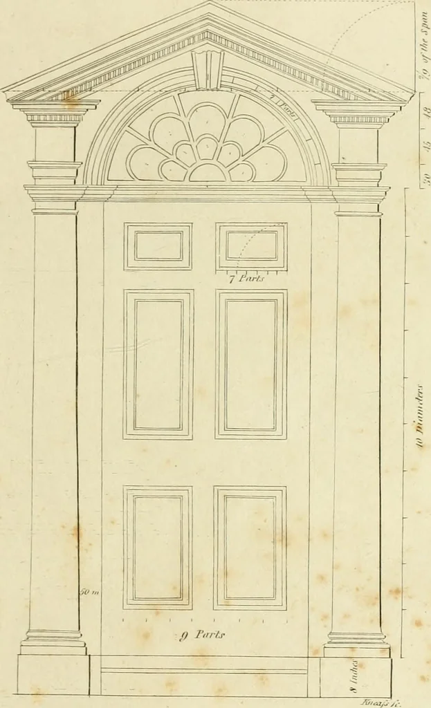 An illustration from An improved and enlarged edition of Biddle's young carpenter's assistant : being a complete system of architecture for carpenters, joiners, and workmen in general, adapted to the style of building in the United States ; revised and corrected, with several additional articles, and forty-eight new designs, chiefly of full size, working drawings of modern finish, in detail ; particularly adapted for country use, 1833, leaf 64