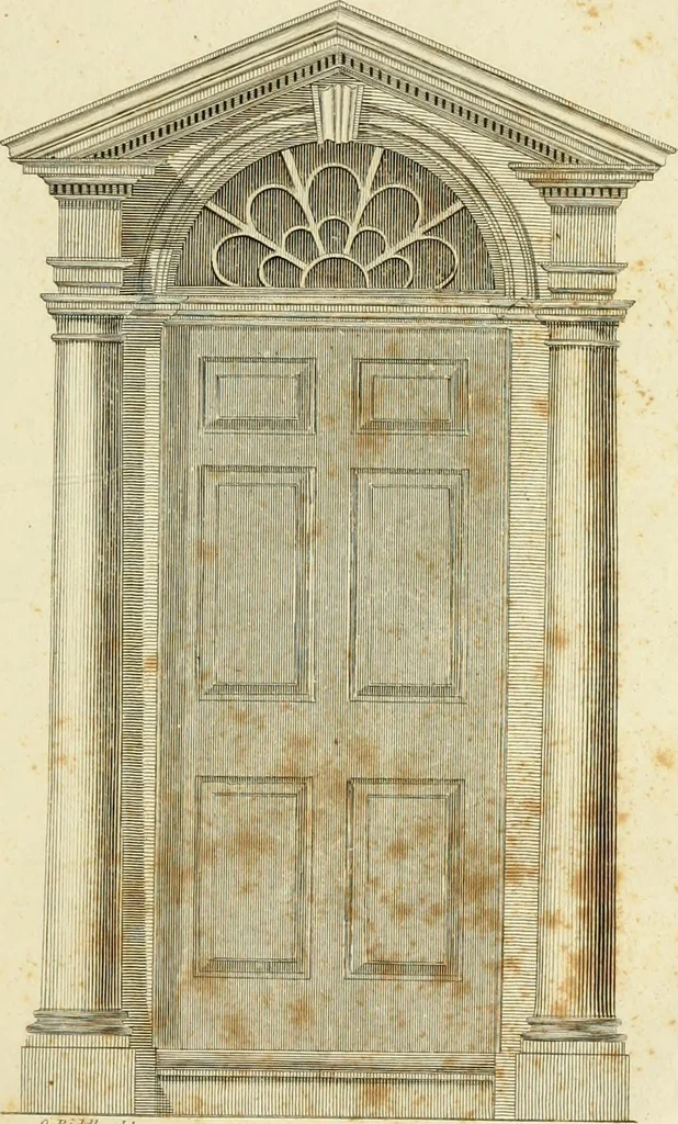 An illustration from An improved and enlarged edition of Biddle's young carpenter's assistant : being a complete system of architecture for carpenters, joiners, and workmen in general, adapted to the style of building in the United States ; revised and corrected, with several additional articles, and forty-eight new designs, chiefly of full size, working drawings of modern finish, in detail ; particularly adapted for country use, 1833, leaf 66