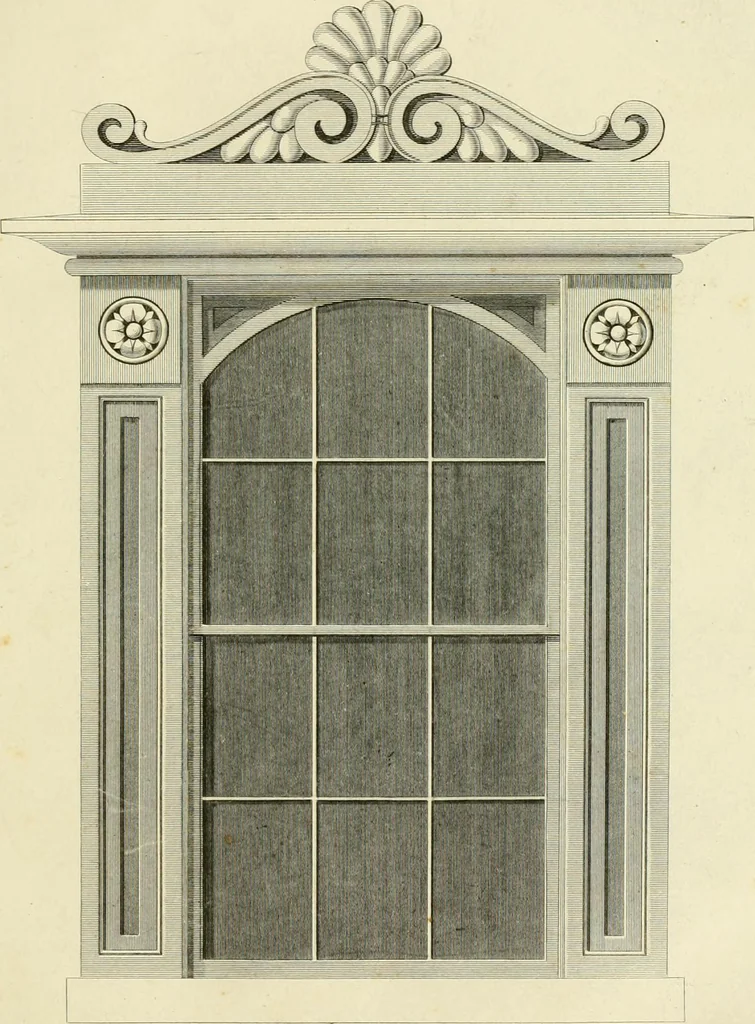 An illustration from An improved and enlarged edition of Biddle's young carpenter's assistant : being a complete system of architecture for carpenters, joiners, and workmen in general, adapted to the style of building in the United States ; revised and corrected, with several additional articles, and forty-eight new designs, chiefly of full size, working drawings of modern finish, in detail ; particularly adapted for country use, 1833, leaf 76
