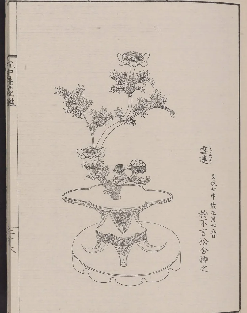 An illustration from Inchū-ryū sōka kagami, 1868, leaf 34