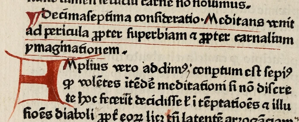 An illustration from Incipit tractatus venerabil[is] Magistri Ioh[annis]. Gerson Cancellarij parisien[sis] de Meditat[ion]e : et ponu[n]tur decem & septem considerat[i]ones Quar[um] prima est ista, leaf 18